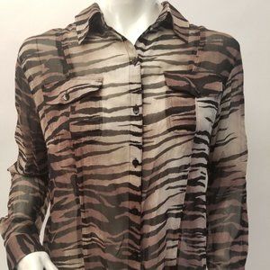 Chico's 100% Silk Brown Animal Print Sheer Blouse Size 0